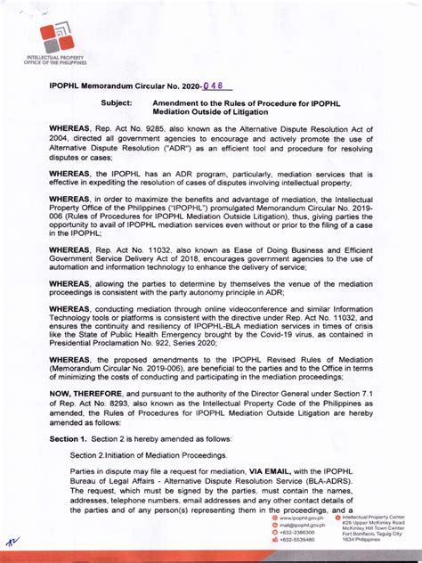 IPOPHL MEMORANDUM CIRCULAR NO. 2020.